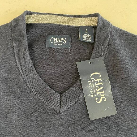 Chaps Sporty Preppy V Neck Knit 100% Cotton Sweater Vest Newport Blue Sz S NWT - Picture 7 of 15